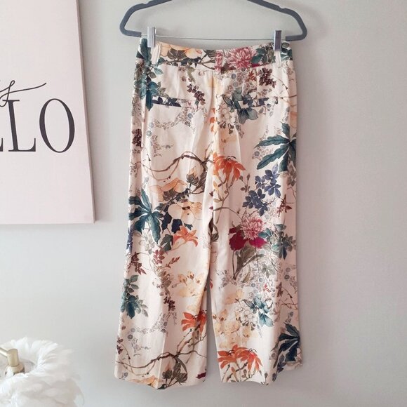 NWOT Seductive Pants cream beige floral print wide leg linen blend culottes, 36 - Picture 13 of 13